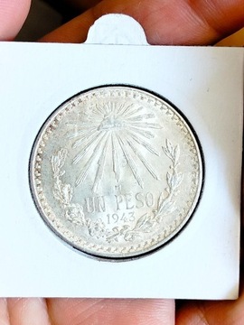 Meksyk 1 peso 1943 piękna srebro 