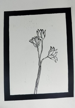 Grafika artystyczna linoryt odbitka kwiaty 