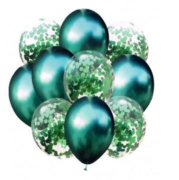 balony z konfetti 10szt. 33cm zieleń zielone sylwe