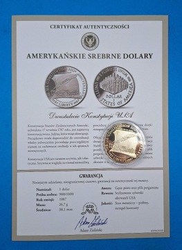 USA 1 dolar 1987, 200 lat konstytucji srebro 0,900