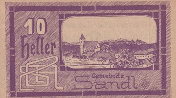 10 Heller 1920 Austria, Sandl  - stan: UNC