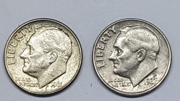 2 X 10 centów, One Dime. 1961 SREBRO i 1987
