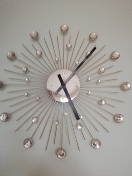 Piękny zegar na ścianę z kryształami 50 cm.