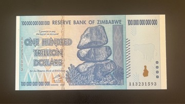 One Hundred Trillions Dollars Banknot Zimbabwe