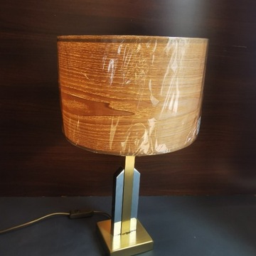 Lampa  stołowa abażur fornir lata 80 Baulmann