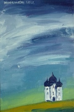 Biała cerkiew, olej, płótno, 20x30
