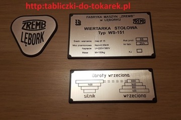 Wiertarka WS 151 Tabliczka Tabliczki Obroty Wrzeci