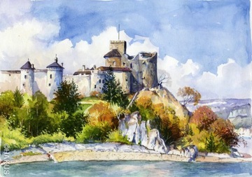 Obraz Akwarela - Niedzica, Zamek, Dunajec