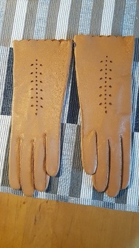 Rękawiczki skórzane karmel S nowe 