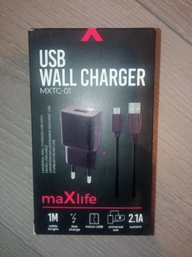 MAXLIFE ŁADOWARKAMXTC-03 2,1A Z KABLEM MICROUSB 1M