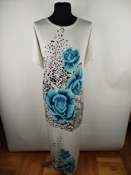 Sukienka biała w niebieskie róże Best Five XL