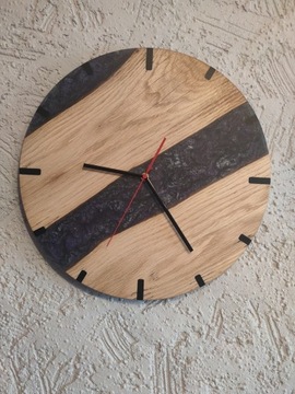 Zegar ścienny drewno z żywicą epoksydowa