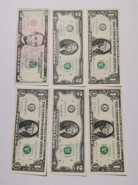 Banknoty dolar USA DUŻY ZESTAW UNC x 6 szt., (68)