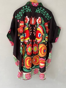 Lniana koszula wzory folk boho oversize kolorowa