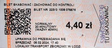 Bilet normalny 4,40 zł - MPK Łódź