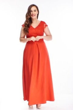 Wieczorowa sukienka z gipiurą, czerwona rozmiar 42