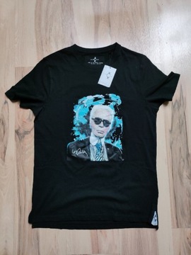 Celebryty Icons Karl Lagerfeld S czarny t-shirt 