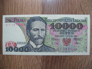 BANKNOT PRL 10000 ZŁOTYCH 1988 ROK SERIA DT STANISŁAW WYSPIAŃSKI