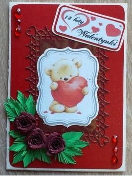 Kartka na WALENTYNKI rękodzieło quilling WYPRZEDAŻ