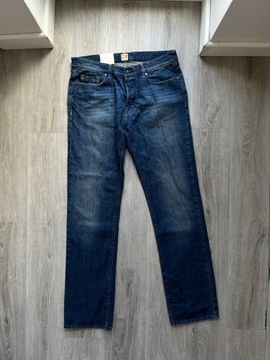 Niebieskie granatowe szerokie jeansy Hugo Boss