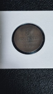 5 CENTESIMI LOMBARDIA -WENECJA 1822 ROK MIEDŹ 