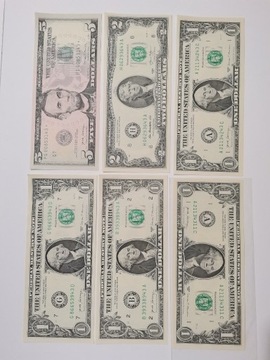 Banknoty dolar USA DUŻY ZESTAW UNC x 6 szt., (37)