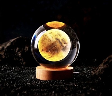 Kryształowa Kula Nocna z Grawerowanym 3D Księżycem