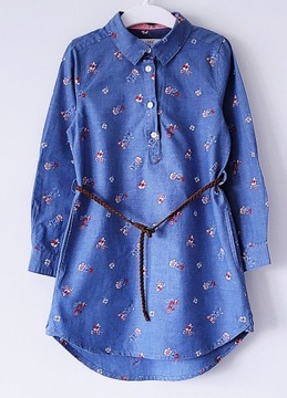 Piękna niebieska sukienka szmizjerka w kwiaty H&M 110