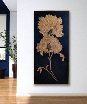 Obraz malowany ręcznie "Złote kwiaty" 120/60 cm