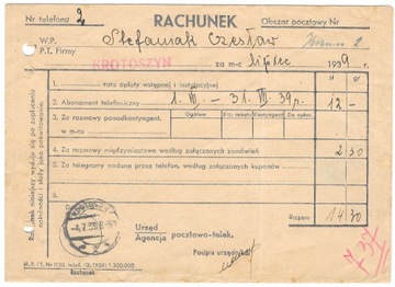 Koperta na rachunek telef. MPiT Nr 1120 IX.1936