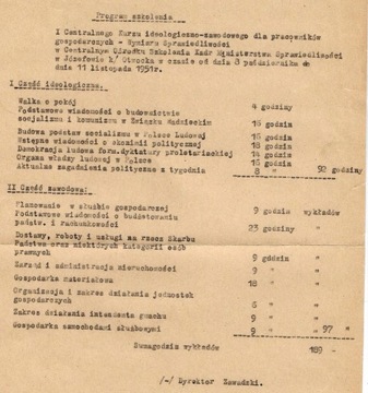 Program szkolenia prac. wym. sprawiedliwości 1951 