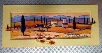 Toskania w panoramie malowana akrylem 116cm / 51cm