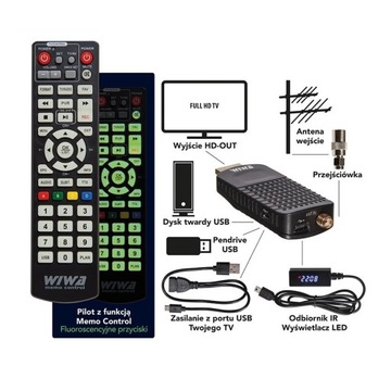 Dekoder Tuner TV Telewizji Naziemnej DVB-T2 H.265 HEVC USB WIWA MINI LED GW