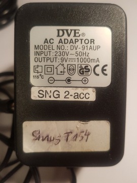 Zasilacz sieciowy DVE DV-91AUP 9V 1000mA sprawny 