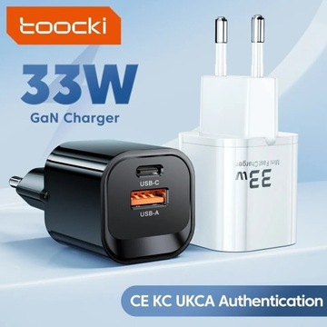 Szybka ładowarka Toocki 33W USB-C USB-A biała