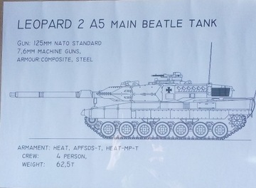 Rysunek czołu Leopard 2A5 formatu A3, druk CAD