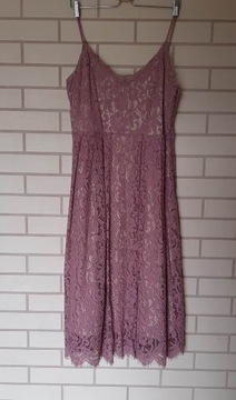 Koronkowa różowa sukienka H&M rozmiar 42