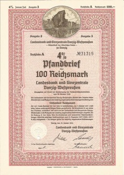 Gdańsk, list zastawny z Żurawiem, 100 RM, 1941