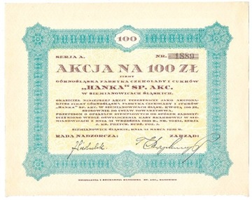 Akcja Fabryki Czekolady i Cukrów "HANKA" - 1928 r.