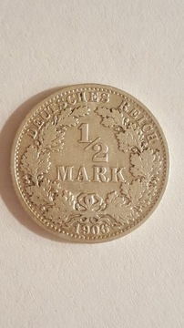 1/2 Mark 1906 A Deutsches Reich Niemcy srebro #64 