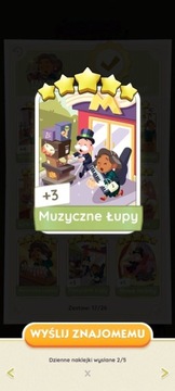 Monopoly go Naklejka 5* Karta MUZYCZNE ŁUPY set 17
