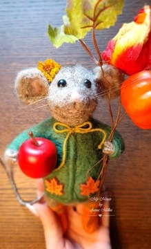 Jesienna myszka filcowana ozdoba filc rękodzieło 