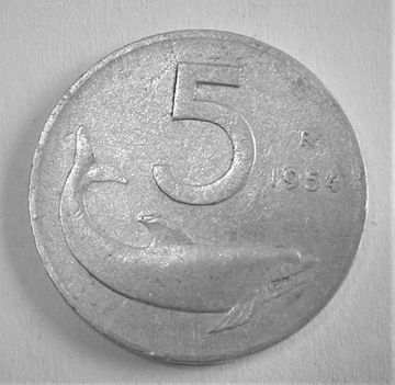 5 lirów lir Włochy 1954