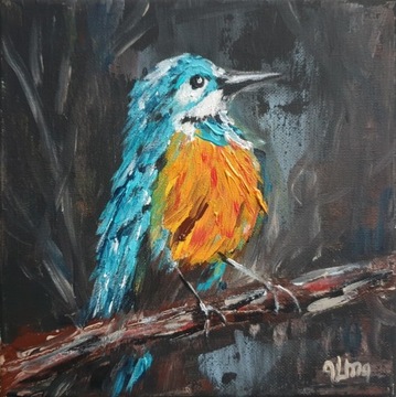 Obraz ręcznie malowany  20x20cm ptak zimorodek