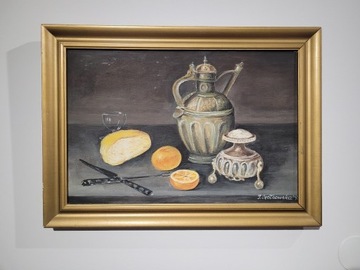 Obraz malowany na płótnie pomarańcze złota rama