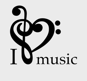 Naklejka "I love music", na futerał instrumentu.