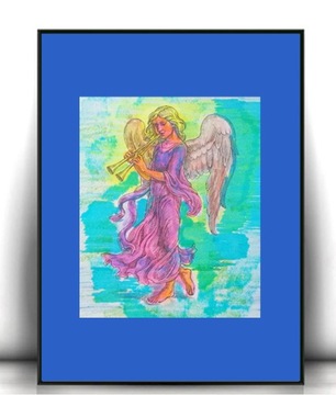 aniołek obrazek A4, retro plakat z aniołem 21x30