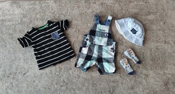 Zestaw ubrań letnich dla chłopca niemowlaka t-shirt, ogrodniczki r. 68/74