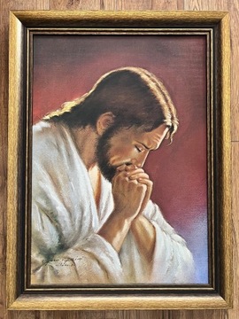 Obraz JEZUS MODLĄCY SIĘ Nowy Złota ramą 60x80