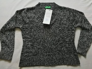BENETTON sweter czarny melanż roz.M /nowy z metką